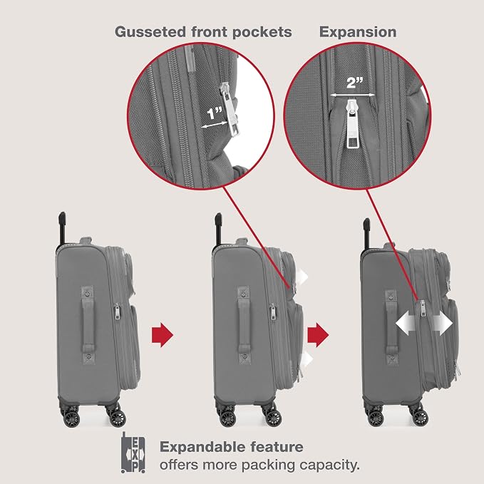 U.S. Traveler Rio Lightweight Softside Rolling Carry-on Suitcase, 4-Wheel Single, Light Gray