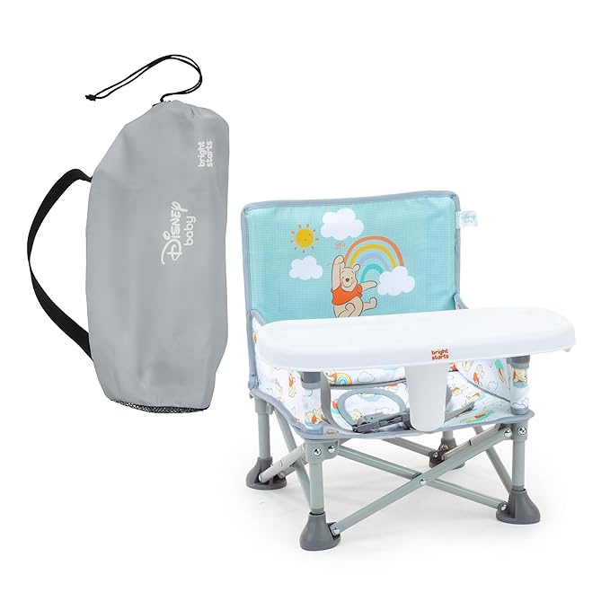 Bright Starts Disney Winnie The Pooh Pop 'N Sit Portable Booster, Indoor/Outdoor Use, Floor Seat with Feeding Tray, 6 Mos - 3 Yrs