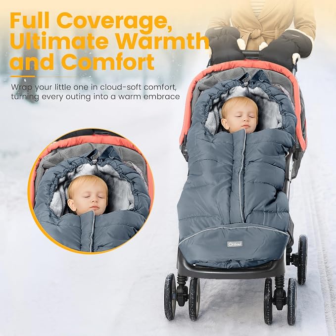 Orzbow Stroller Footmuff Universal - Weather-Proof Bunting Bag for Toddler, Warm Fleece Sleeping Bag for Cold Weather, Easily Attaches to Most Strollers, Baby Boys Girls Winter Essentials, Grey