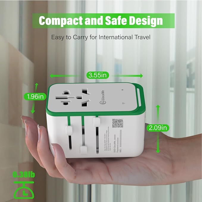 GlocalMe RoamPlug Universal Travel Adapter with 4G WiFi Mobile Hotspot and US 1GB Data, All-in-One International Power Plug Adapter, 4 USB Ports and Max 70W Output for EU UK AUS