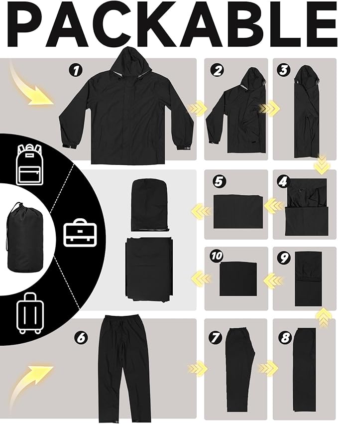 iCreek Rain Suit Waterproof Hooded Rain Gear Breathable Lightweight Packable Rain Jacket Pants Men Women for Hiking Fish Golf