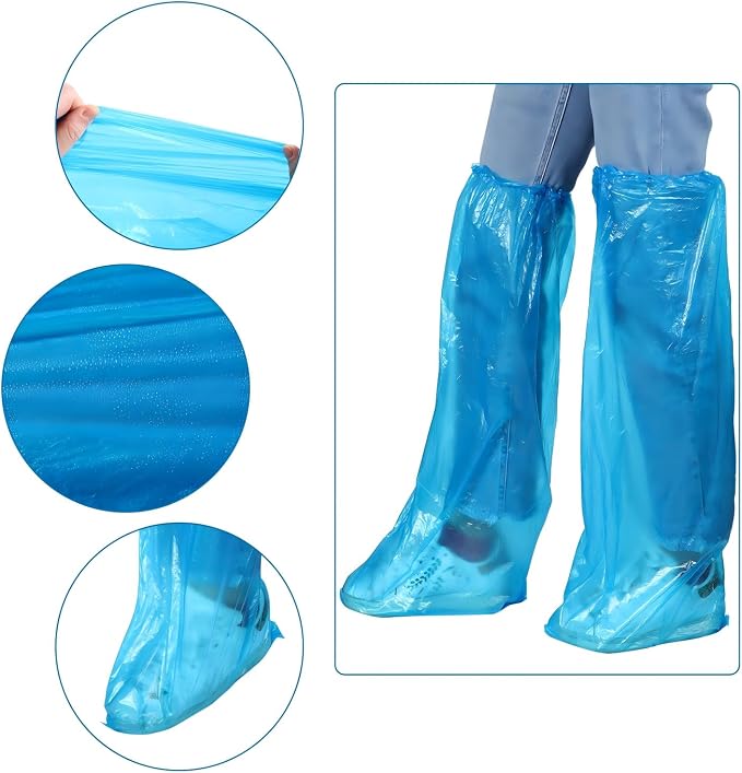 SATINIOR 100 Pieces/ 50 Pairs Disposable Boot Covers Long Plastic Waterproof Shoes Cover Over the Knee for Men Women Outdoor Rain and Snow