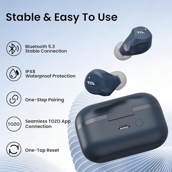 TOZO NC9 Hybrid Active Noise Cancelling Wireless Earbuds, 6 Mics ENC Clear Call, IPX8 Waterproof, in Ear Bluetooth 5.3 Headphones Stereo Bass Ear Buds 60H Playtime with LED Display 32 EQs via APP