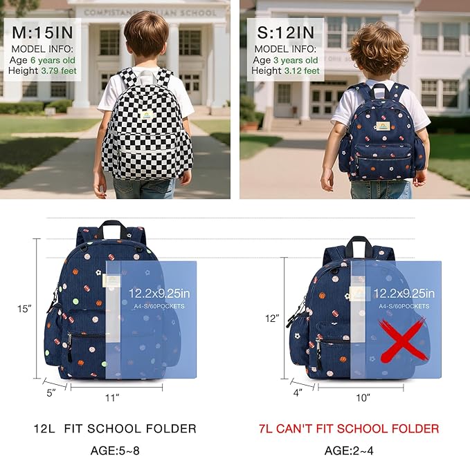 STEAMEDBUN Corduroy Kids Backpack for Boys and Girls 5-8: Boys Backpack for Elementary Kindergarten - 15 inch Cute Backpacks for Kids