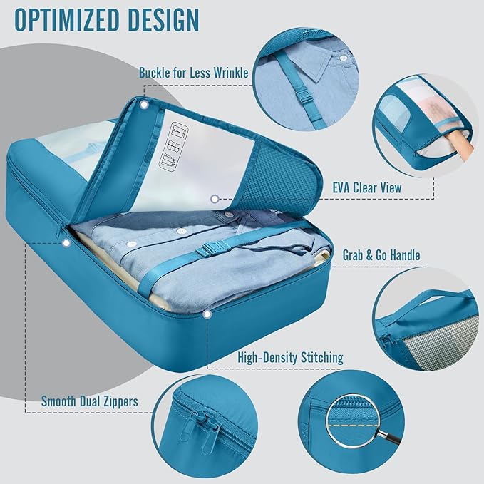 Veken 8 Set Packing Cubes for Travel Essentials, Suitcase Organizer Bags in 4 Sizes, Carry-On Luggage Accessories with Large Laundry Bag & Passport Holder, Must-Have for Airplane, Road Trip & Camping