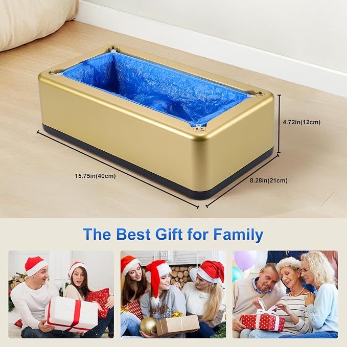 Shoe Cover Machine with 200pcs Shoe Covers Disposable, User-Friendly and Reliable Shoe Cover Dispenser, Fits Size Up to 11 US Men, Widely Applicable in Indoor, Hospital(Gold)