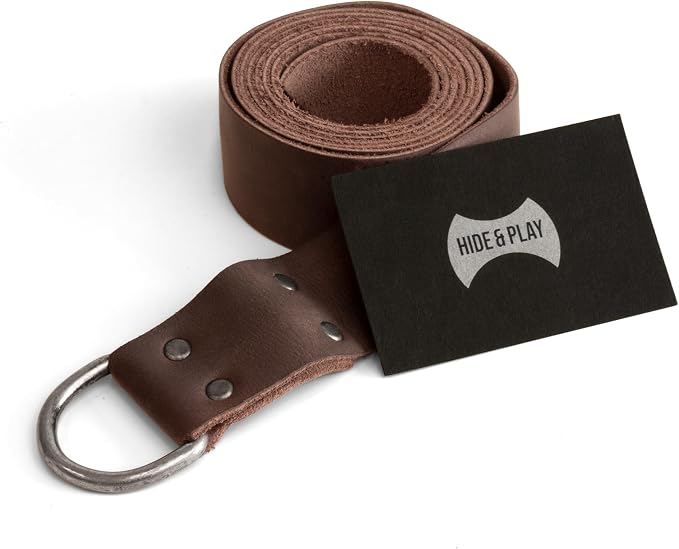 Hide & Play, Leather Medieval Belt with Half Ring Closure, Renaissance Style, Adjustable Strap for Viking Cosplay, Handmade