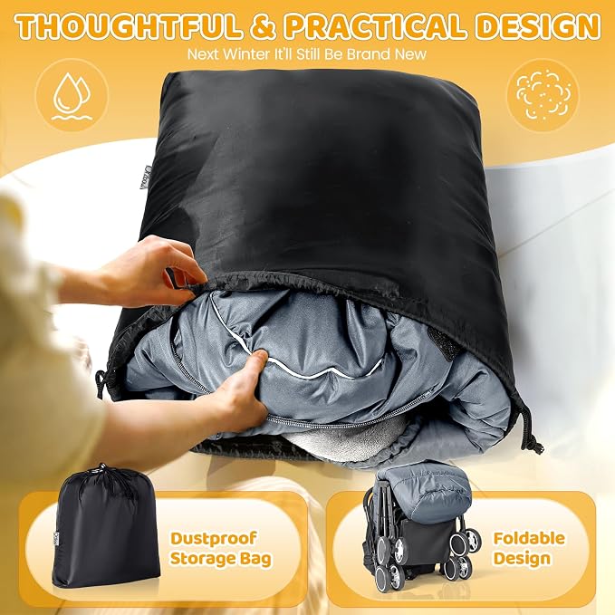 Orzbow Stroller Footmuff Universal - Weather-Proof Bunting Bag for Toddler, Warm Fleece Sleeping Bag for Cold Weather, Easily Attaches to Most Strollers, Baby Boys Girls Winter Essentials, Grey