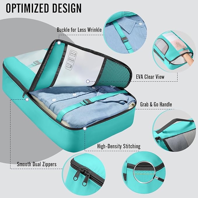 Veken 10 Set Packing Cubes for Travel Essentials, Suitcase Organizer Bags in 4 Sizes, Carry-On Luggage Accessories with Large Laundry Bag & Passport Holder, Must-Have for Airplane, Road Trip & Camping