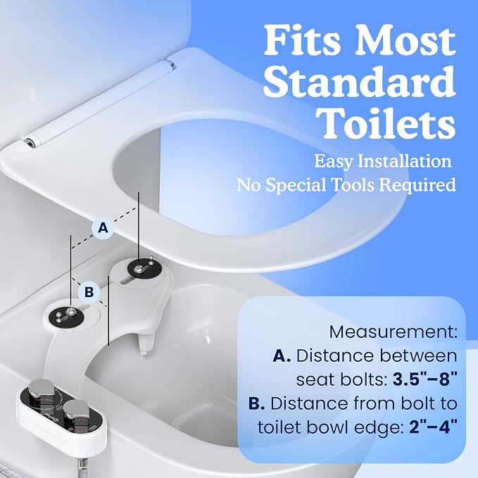 CLEAR REAR Bidet Attachment for Toilet Seat - Non-Electric with Self Cleaning Nozzles, Leak Proof Connectors, Adjustable Water Spray, Rear & Feminine Wash - Hygienic Bathroom Upgrades (White)
