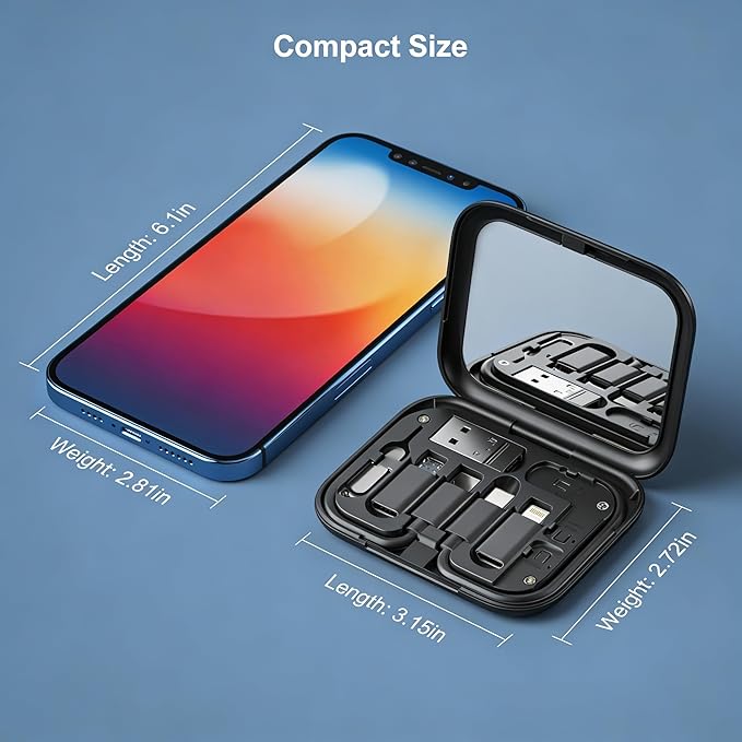 YANZIE USB-C Travel Adapter Kit for iPhone, Pixel & Galaxy: USB-A to C, Micro-USB to C, Type-C to Lightning, Short USB-C Cable, OTG, Mirror Case (Black)
