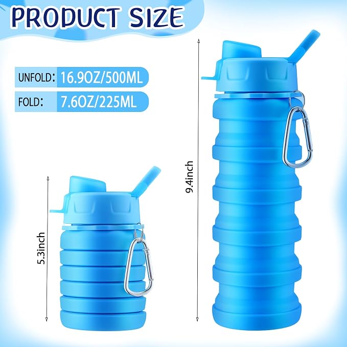 Layhit 10 Pcs Silicone Collapsible Water Bottles 17 oz Travel Water Bottle with Leak Proof Twist Cap Portable Foldable Retractable Sports Bottles Reusable Expandable Water Bottle (Multi Colors)