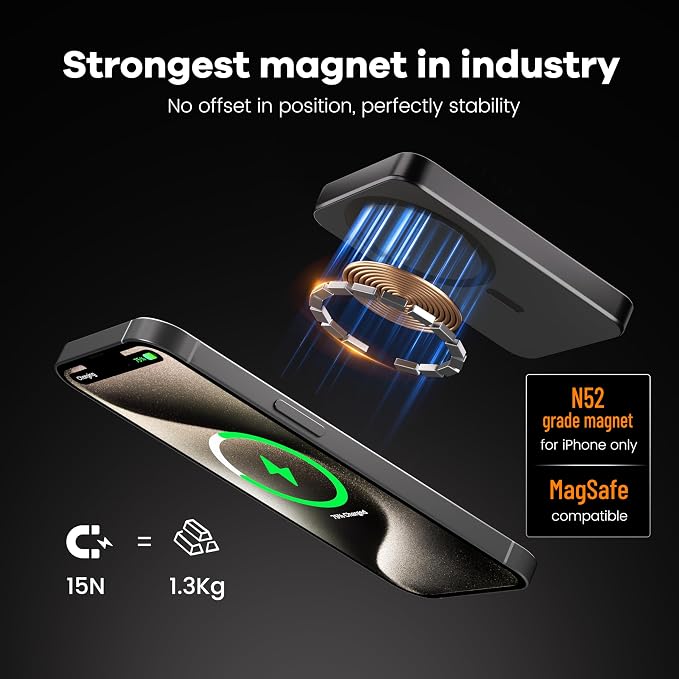 Power Bank, Ultra-Thin 10,000mAh Magnetic Wireless Portable Charger, 22.5W Fast Charging Battery Pack, Comes with USB-C Cable, Designed for iPhone Air /17/16/15/14/13/12