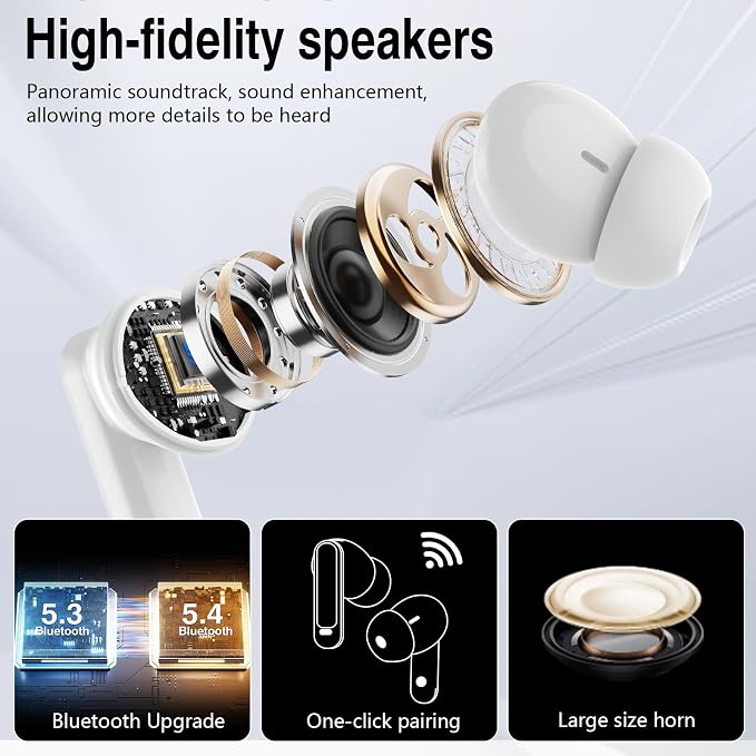 Thunelec Wireless Earbuds with Touch Screen, 2026 New Bluetooth 5.4 Headphones with ANC/ENC Mic, 50H HiFi Stereo Ear Buds with 5 EQ Modes, Transparency Mode, IPX7 Earphones for Running, Rose Glod