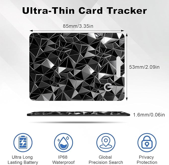 Wallet Tracker Card for Apple Find My (iOS Only), Ultra-Thin Bluetooth Tracker Smart Card Wallet Finder, IP68 Waterproof Slim Item Locator for Wallets, Keys, Passport & Luggage Tags (Diamond Black)