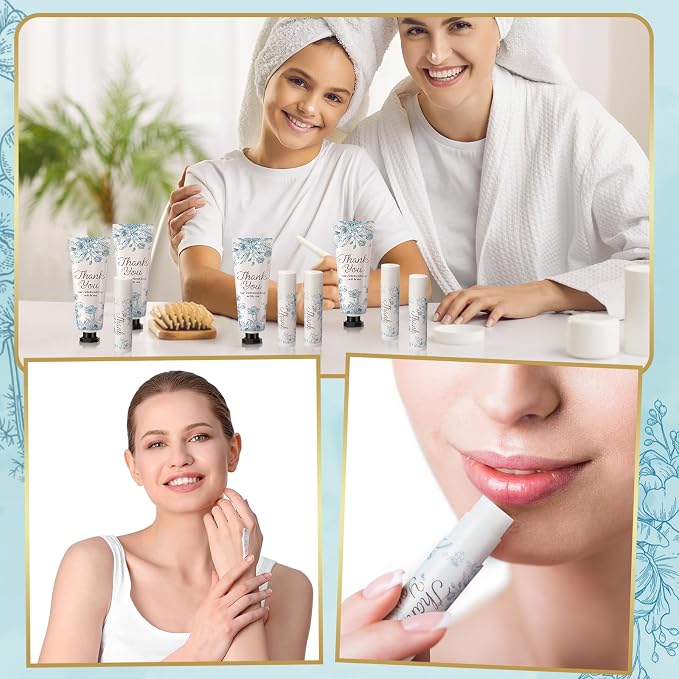48 Sets/ 192 Pcs Something Blue Floral Bridal Shower Party Favors Bulk Something Blue Before I Do Hand Cream and Lip Balm Gift Travel Size Hand Lotion Bridal Shower Wedding Favors for Guest