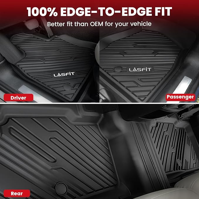 LASFIT Floor Mats for Ford Explorer 2020-2021 6 Passenger TPE Custom Fit All Weather Protector Anti-Slip Floor Liners, 2021 2020 Explorer 6 Seats Accessories, 1st 2nd & 3rd Row, 4pcs Black