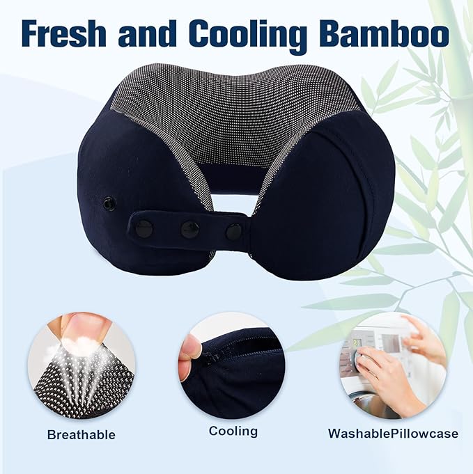 Cirorld Neck Pillow for Traveling, Travel Pillows for Airplanes,100% Pure Memory Foam Travel Neck Pillow, Adjustable Flight Pillow, Portable Plane Accessories with Eye Mask, Earplugs, Carry Bag