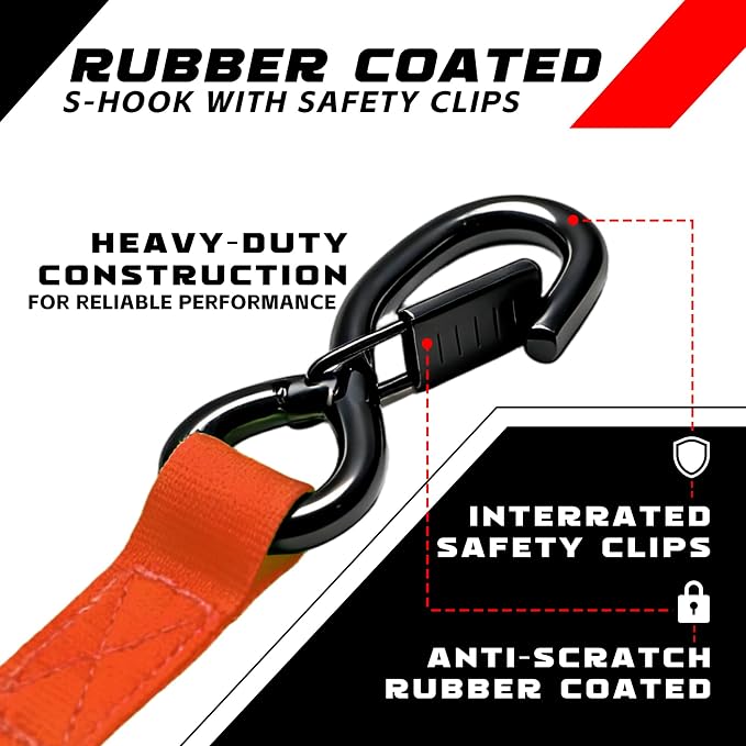 Retractable Ratchet Straps 1" x 13Ft, Heavy Duty Self Retracting Tie Down Straps, 1800lb Break Strength Auto Retract Cargo Straps for Truck, Trailer, Motorcycle, ATV, UTV, (Red, 2 Pack)