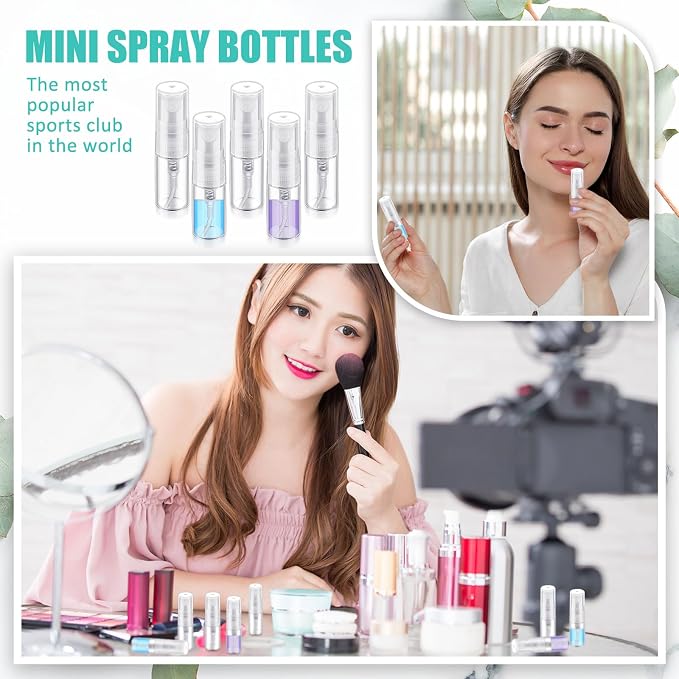 Zhehao 1 Piece Mini Spray Bottles 2 ml Clear Glass Perfume Bottles Refillable Fine Mist Perfume Atomizer Portable Empty Sample Containers for Cleaning, Essential Oils, Travel (Clear Cap)