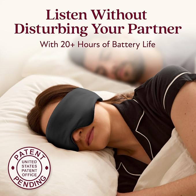 SilkSound 100% Mulberry Silk Bluetooth Sleep Mask, Skin-Friendly Sleeping Eyemask with Bluetooth Headphones, Sleep Gifts for Women, Silk Eyemask Headband Headphones for Sleeping Side Speakers
