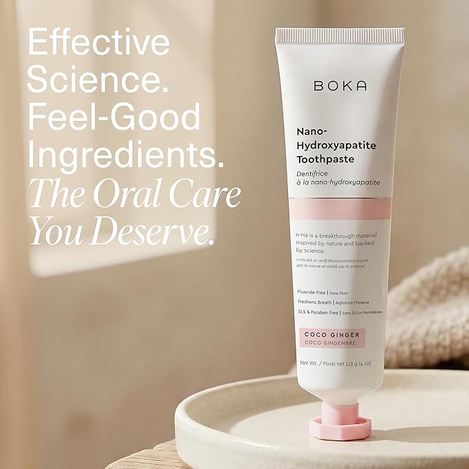 Boka Fluoride Free Toothpaste, Nano Hydroxyapatite Toothpaste, Appropriate for Sensitive Teeth - for Adult Oral Care - Coco Ginger Flavor, 4 Fl Oz 1Pk US Manufactured