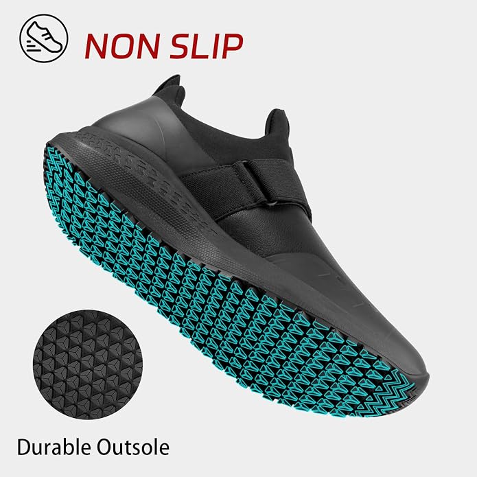 Non Slip Work Shoes for Men Slip On Food Service Kitchen Chef Restaurant Shoe Waterproof Slip Resistant Walking Sneakers Lightweight Comfortable Working Footwear Leather