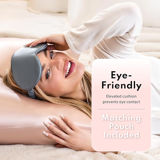 Blissy Silk Sleep Mask Profile - 100% Pure Mulberry Silk 22 Momme 6A Fibers Silk Eye Sleeping Mask for Women & Men for Total Blackout - Blindfold Silk Sleep Mask Side Sleeper Eye Cover (Grey)