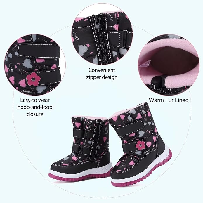 CIOR Winter Snow Boots for Boy and Girl Outdoor Waterproof with Fur Lined(Toddler/Little Kids)