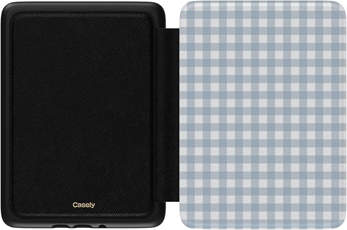 Casely Kindle Case | Pastel Picnic | Blue Gingham | Compatible with 7” Kindle Colorsoft and 7” Kindle Paperwhite (12th Gen 2024 Models)