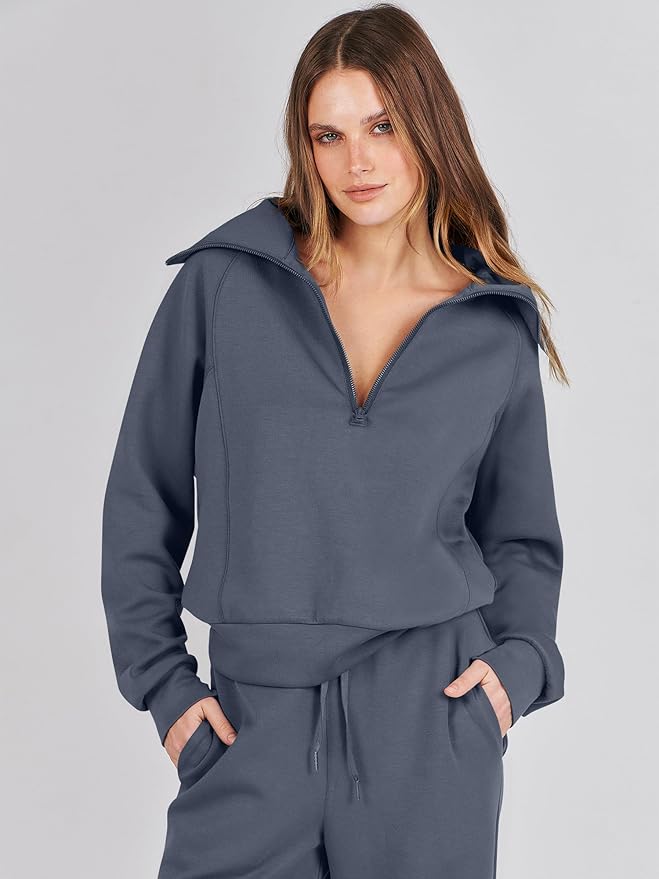 ANRABESS Women’s 2 Piece Outfits Half Zip Sweatshirt & Wide Leg Pants Airport Travel Lounge Matching Sets Sweatsuits Clothing