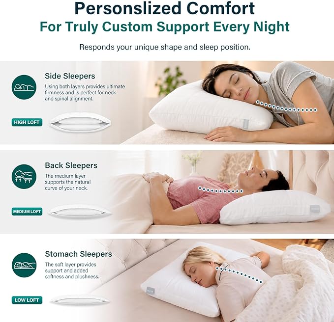 Nuzzle Adjustable Firm Pillow, Luxury King Size Bed Pillow Hotel Collection - Best Adjust Height Soft Cooling Pillow for Back, Stomach or Side Sleepers