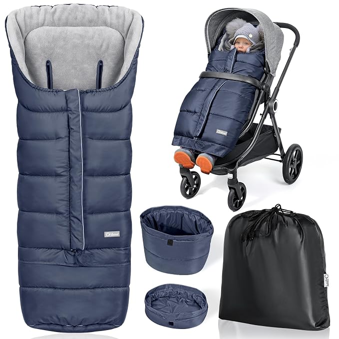 Orzbow Stroller Footmuff Universal - Weather-Proof Bunting Bag for Toddler, Warm Fleece Sleeping Bag for Cold Weather, Easily Attaches to Most Strollers, Baby Boys Girls Winter Essentials, Blue