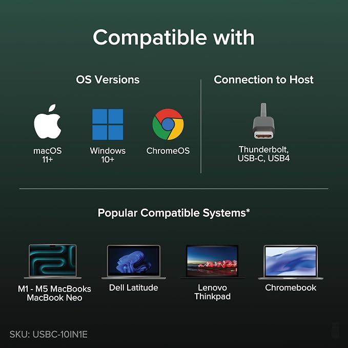 Plugable USB C Hub: 10-in-1 Multiport Adapter (8K/4K 144Hz HDMI 2.1, 2.5G Ethernet, 140W Charging, 10Gbps Data) Driverless IT Deployment for MacBook Pro/Air Windows Thunderbolt Chromebook, USBC-10IN1E