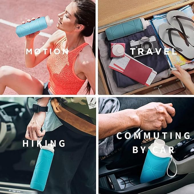 Folding Silicone Water Bottle Sports Water Bottle Outdoor Travel Portable Water Cup Running Riding Camping Hiking Kettle - 600 Ml - Blue