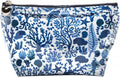 Jacaranda Living Small Cosmetic Bag - Water-Resistant, PVC-Lined, Compact & Travel Ready Make Up Bag, Easy to Clean - Blue Seashells