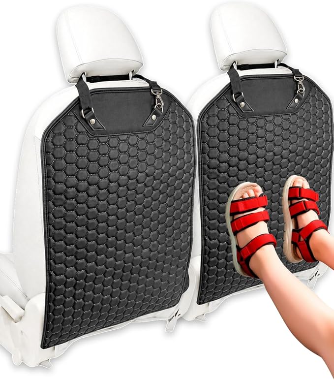 Owleys Kick Mat Back Seat Protector - Car Back Seat Cover for Kids Feet - Waterproof & Sturdy Protector for Upholstery from Dirt, Mud, Scratches and Stain (Black 2 pcs)