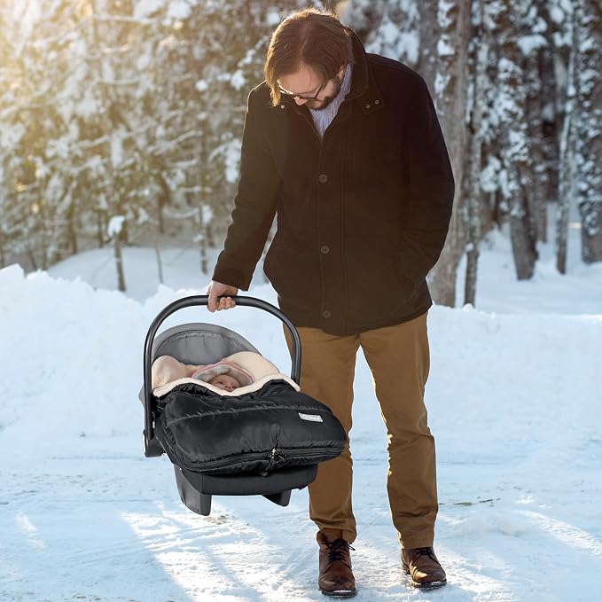 Orzbow Winter Baby Car Seat Cover, Universal Car Seat Bunting Bag for Babies with Adjustable Zipper, Removable Car Seat & Stroller Footmuff to be Blanket, Carseat Cover with Warm Berber Fleece, Black