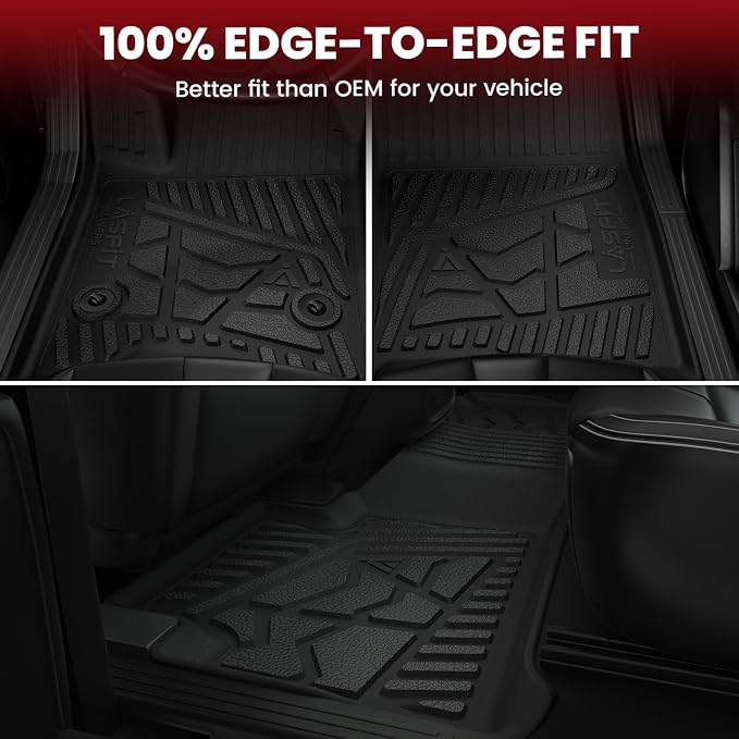 LASFIT Floor Mats for Ford F-150 2011-2014 SuperCrew 1st Row Bench Seating Carpet Floor, All Weather Protector Car Liners TPE Truck Mats, Front & Rear Rows, 3pcs Black