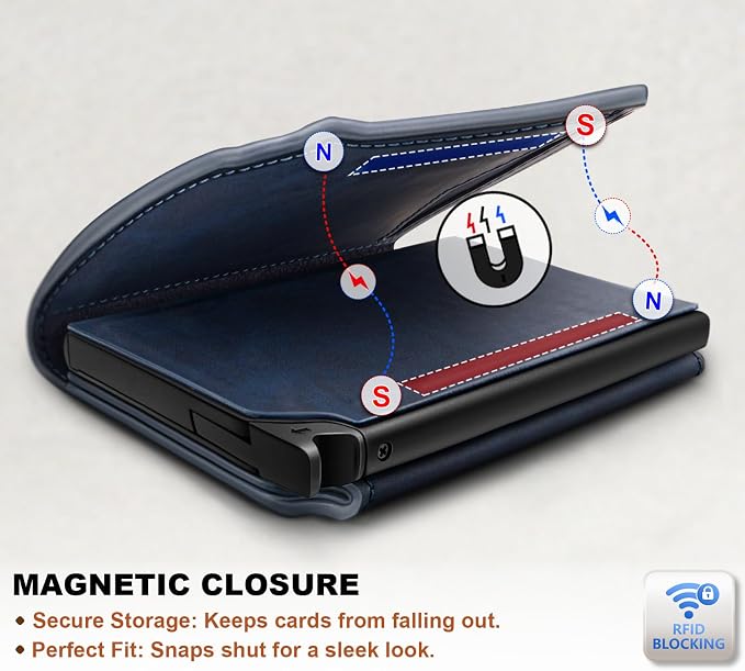 BULLIANT Men Wallet Leather Wallet Card Holders Money Clip for Men 10Cards-Magnetic Flip on Metal Case