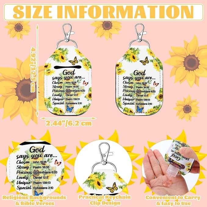 Frienda 24 Pcs Christian Scented Hand Sanitizer with 24 Keychain Holders Gift Set for Women, 1oz Bible Verse Religious Gifts, Mother's Day Appreciation Gifts for Church Favors