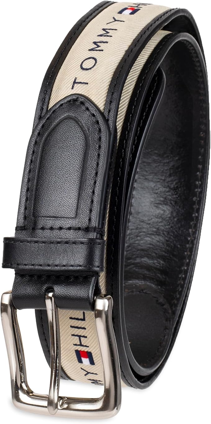 Tommy Hilfiger Men's Fabric Inlay Casual Belt With Classic Harness Buckle