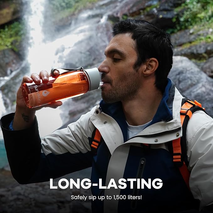 SurviMate 5-Stage 0.01μm Ultra-Filtration Filtered Water Bottle, BPA-Free Material, NSF/ANSI 42 Certified, Portable Water Filter Bottle for Survival, Camping, Hiking, and Emergency Use