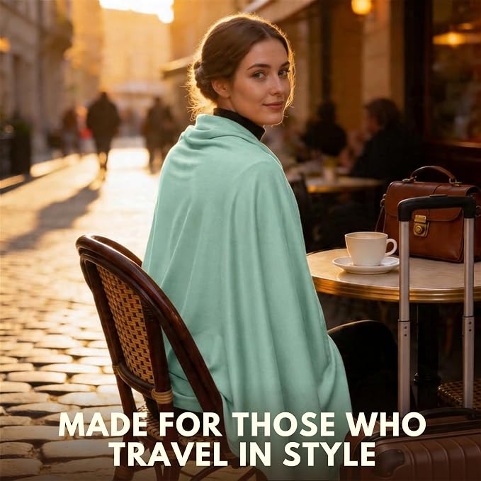 16-in-1 Compact Travel Blanket with Bag – Reversible, Ultra Soft Bamboo Airplane Blanket with Hidden Pocket – Packable for Flights & Travel Essentials (Semi-Weighted, Double Layer)