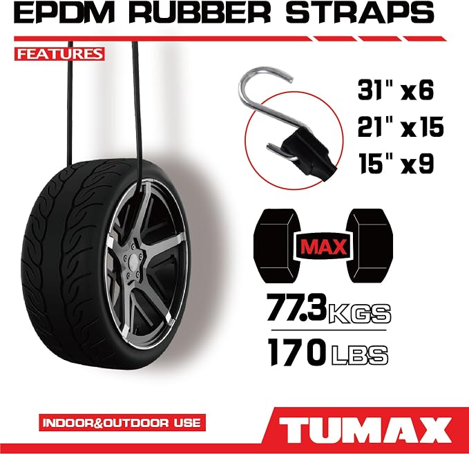 30PCS Rubber Tarp Straps Assorted Sizes with 150% Max Stretch, 100% EPDM Bungee Cords with Hooks, Ideal for Securing Tarps, Cargo, Canvases, 15", 21", 31"