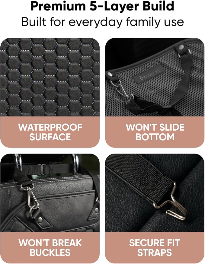 Owleys Kick Mat Back Seat Protector - Car Back Seat Cover for Kids Feet - Waterproof & Sturdy Protector for Upholstery from Dirt, Mud, Scratches and Stain (Black 2 pcs)