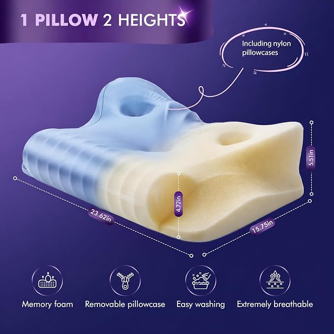 Dayme Orthopedic Memory Foam Pillow, Blue | Cooling Neck Pillow, Cervical Support, Neck Pain Relief, All Sleep Positions, Ergonomic