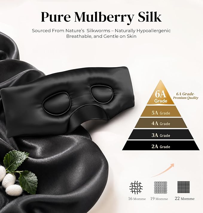 LC-dolida 3D Silk Bluetooth Sleep Mask, Mulberry Silk Sleep Mask with Bluetooth Headphones, Bluetooth Eye Sleep Mask for Side Sleepers, Total Blackout Bluetooth Eye Mask for Women Men, Black
