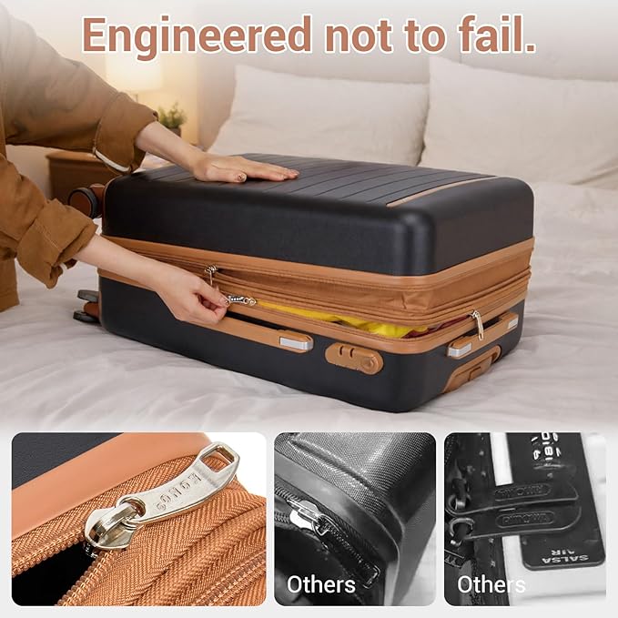 Kono 28 Inch Large Suitcase, Expandable for Long Trips, Impact-Resistant ABS+PC & Silent Wheels, Black
