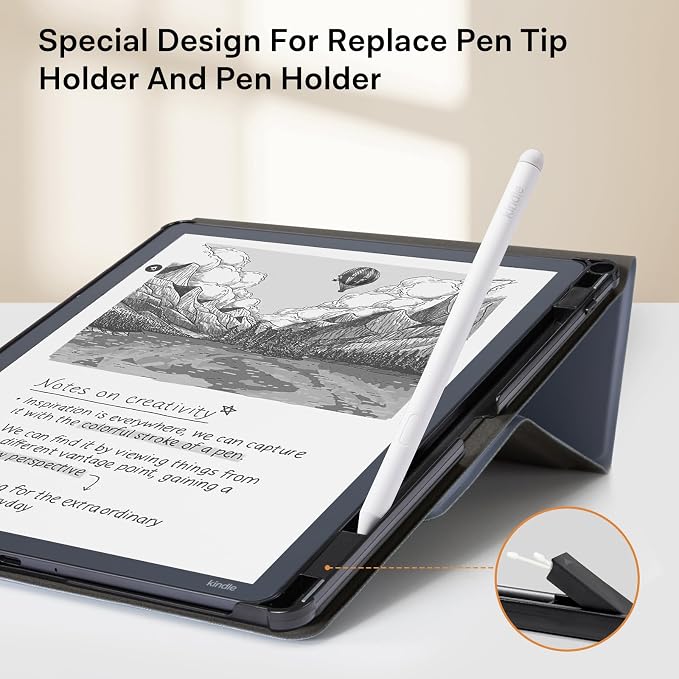CoBak Case for 11" Kindle Scribe 3rd Generation 2025, Kindle Scribe Colorsoft with Two Viewing Angles - All New PU Leather Cover with Auto Sleep Wake, Pen Holder. Cloudy Blue